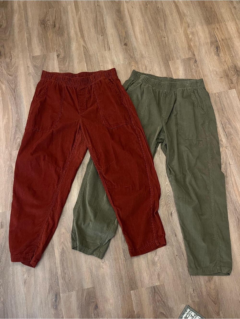 100% Cotton Old Navy Corduroy Joggers in Rust Red and Olive